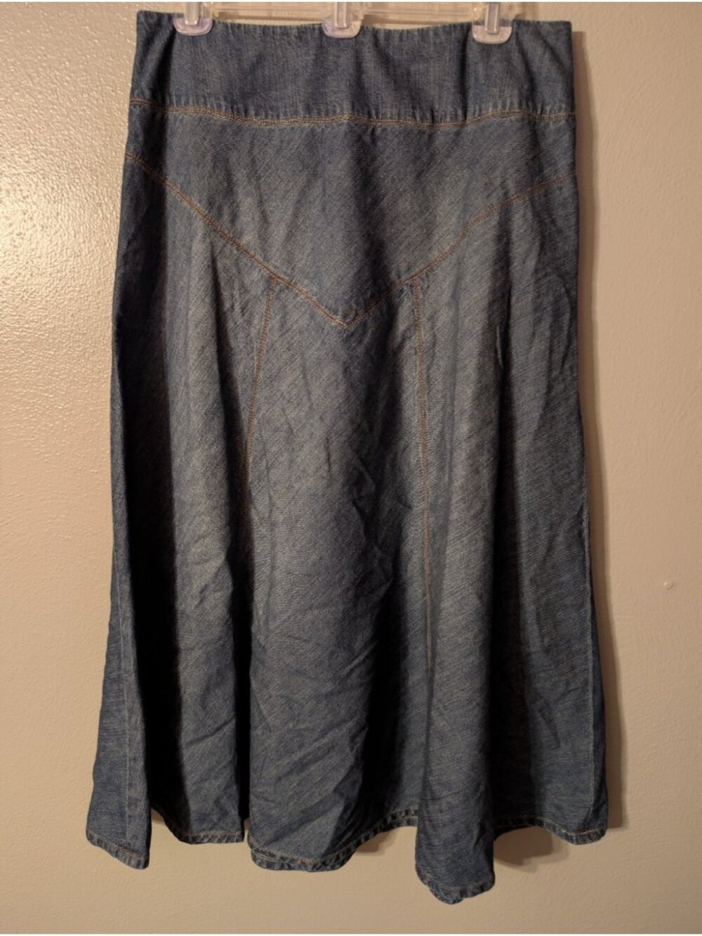 Lauren Jeans Co Ralph Lauren Skirt 10 Blue Denim Midi A-Line Paneled Flare Y2K